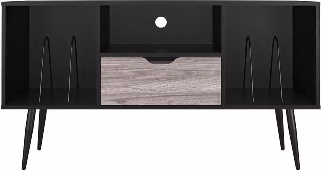 Dorel Copley Mid-Century TV Stand in Black Oak with Matt Wood Finish