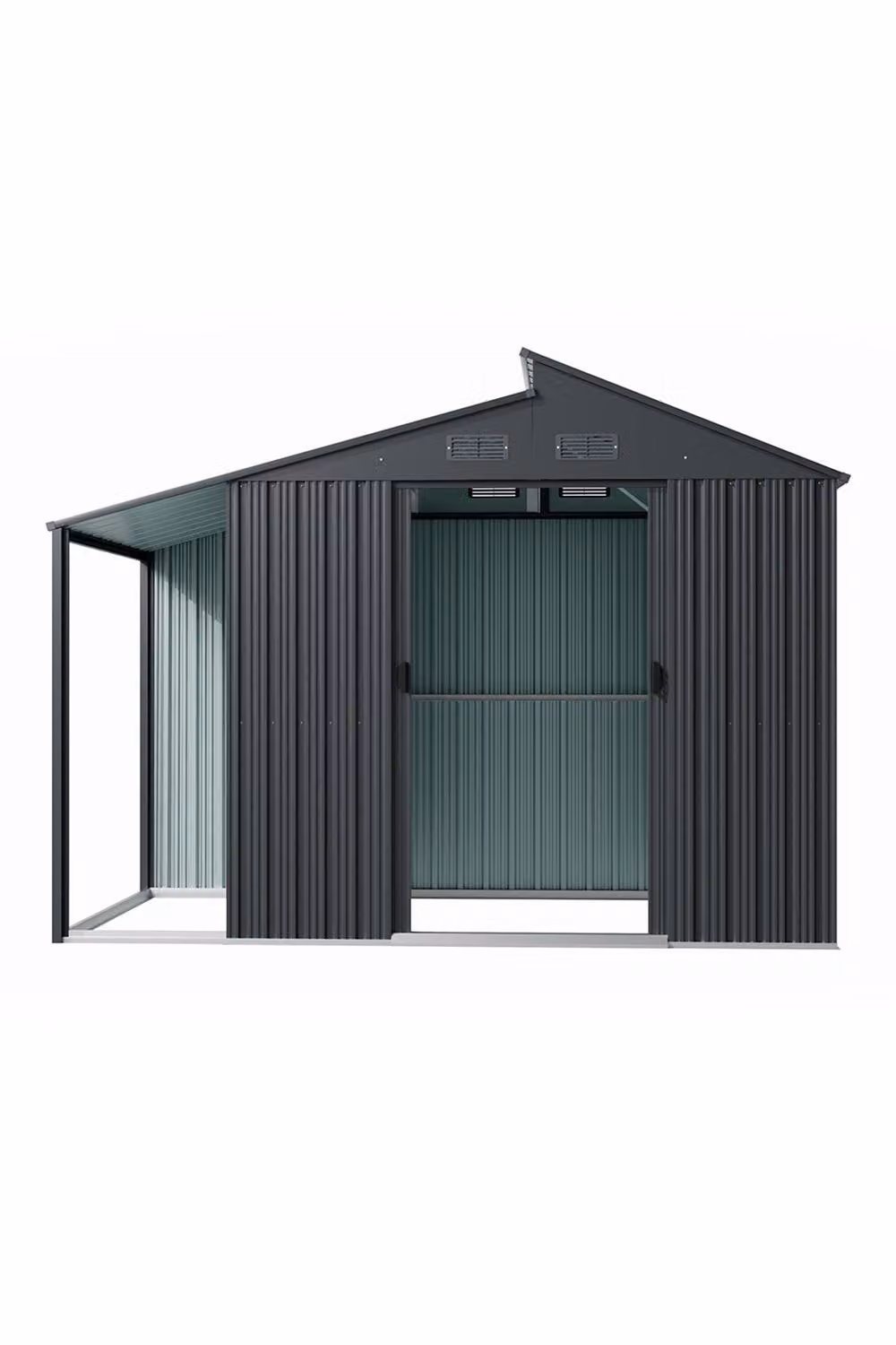 H&O Direct Grey Galvanised Steel Outdoor Garden Storage Shed with Lean-to and Double Doors, W/D/H: 300 x 222 x 162 cm – 2