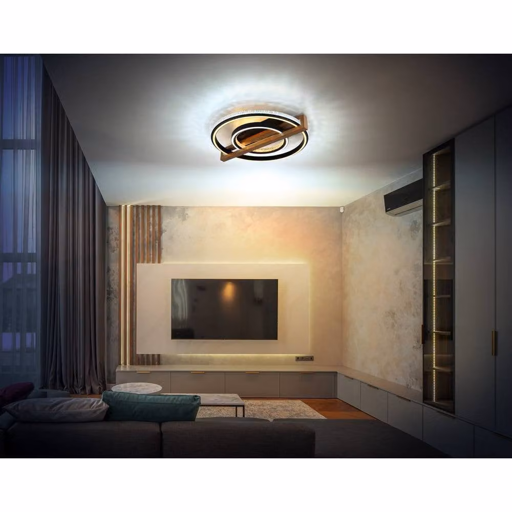 Netlighting Deloris Round Semi Flush Ceiling Light in Matt Black with Dimmable LED – 2
