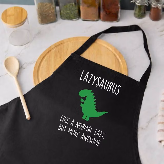 60 Second Makeover Lazysaurus Lazy Dinosaur Apron in Black – 1