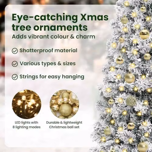vidaXL Artificial Hinged Christmas Tree in Green, White and Gold, Height: 150 cm – 6