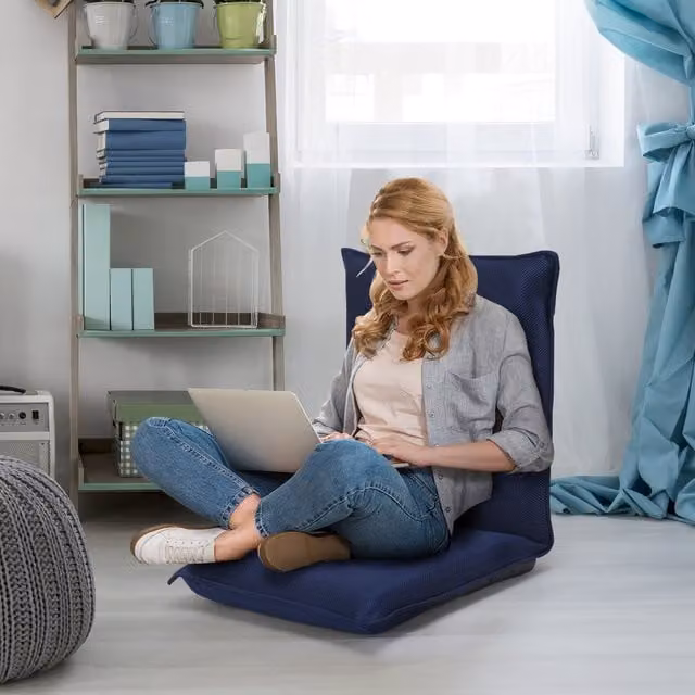 Costway Blue Fabric Floor Chair Lazy Sofa with Foam Chunks and Multi-Position Glide