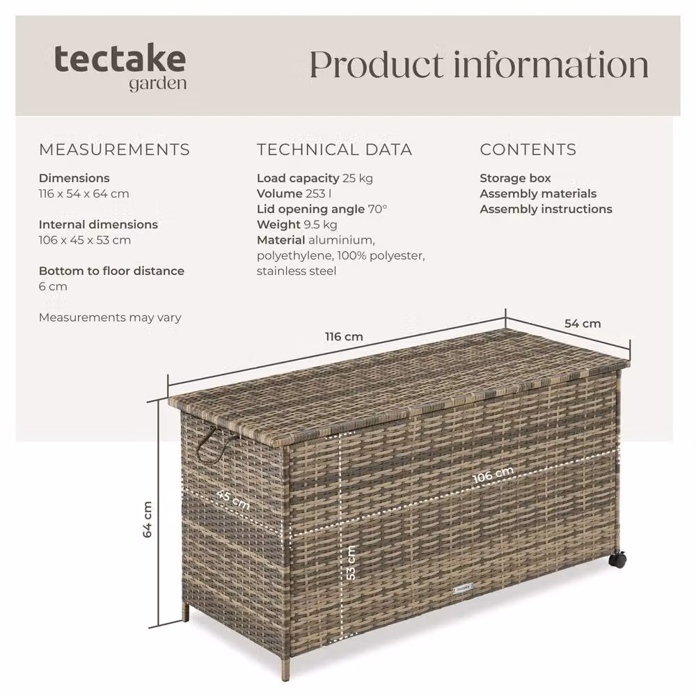 tectake Kuusamo Large Storage Box in Natural Rattan with Aluminium Frame and Casters – 6