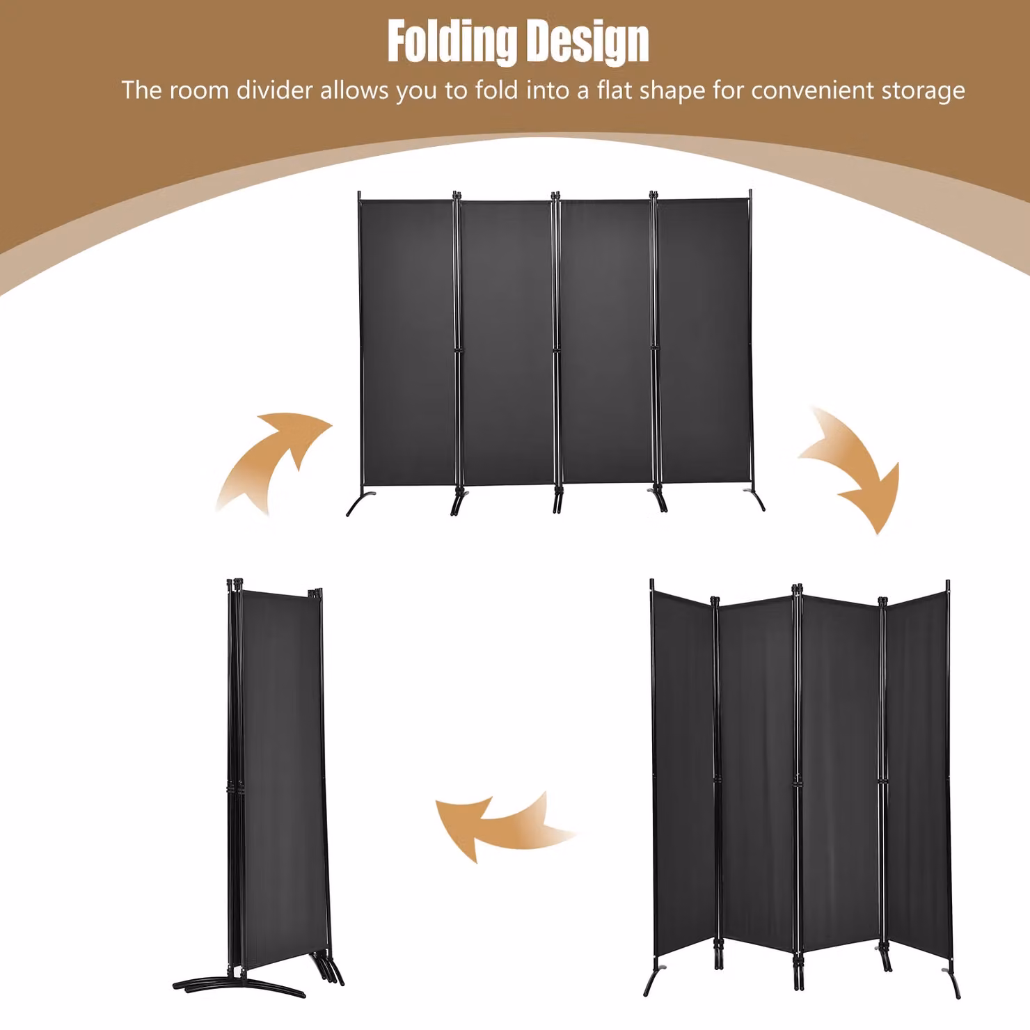 Costway 4-Panel Folding Room Divider Freestanding Privacy Screen in Black, Height: 173 cm – 3