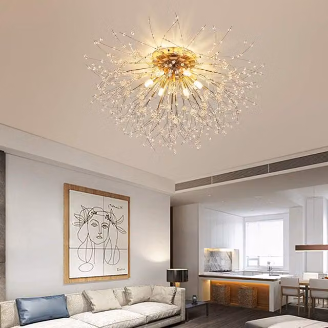 Garwarm 6-Light Gold Sputnik Semi Flush Mount Crystal Ceiling Light – 1