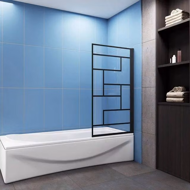 NESTLUNE Pivot Rectangular Glass Shower Screen with Matt Black Frame, W: 80 cm, H: 140 cm – 1