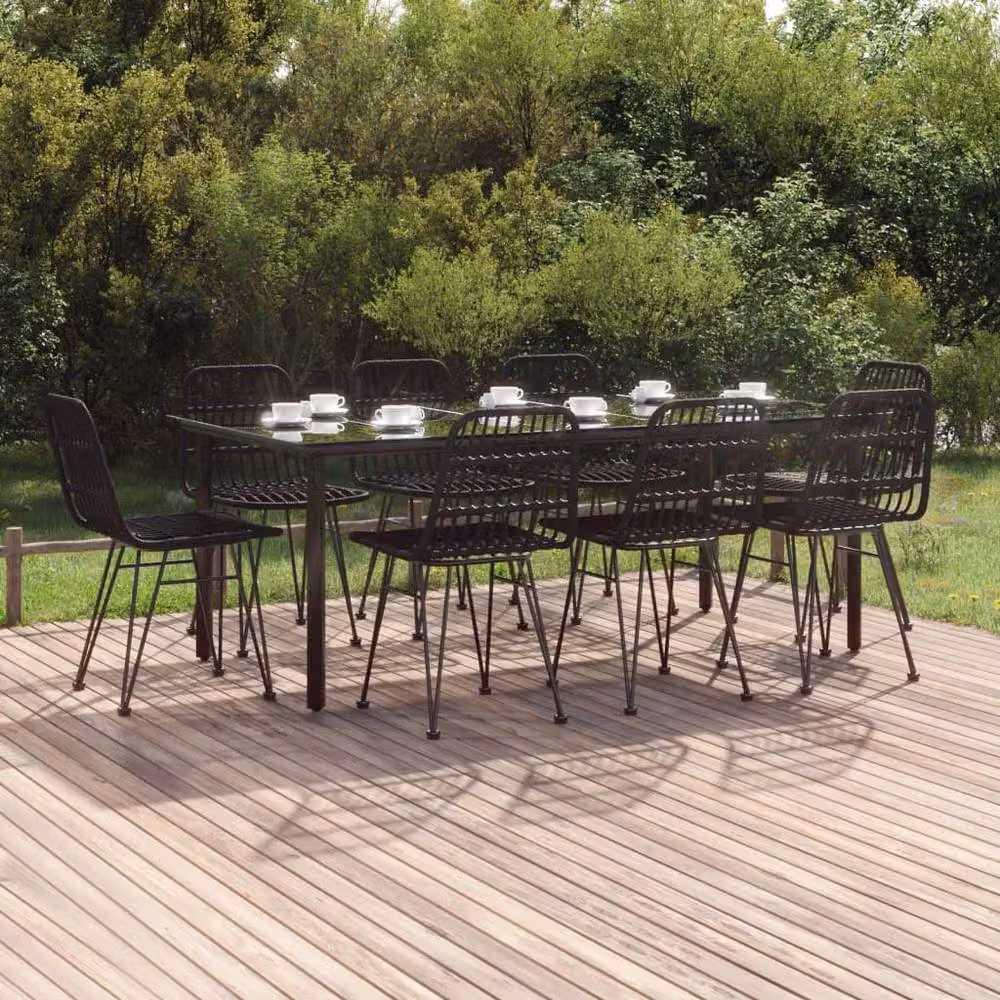 Berkfield Home Beautiful 9 Piece Black Poly Rattan Garden Dining Set – 2