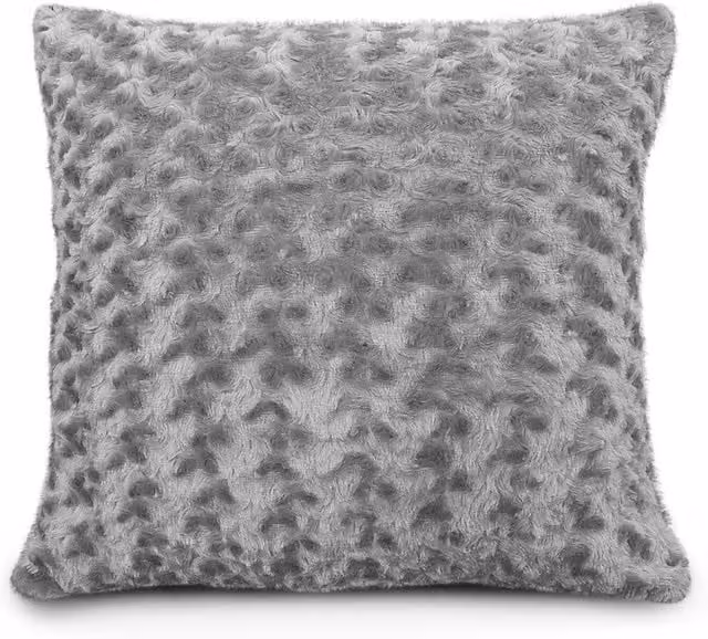 Velosso Silver and Grey Faux Fur Floral Square Cushion