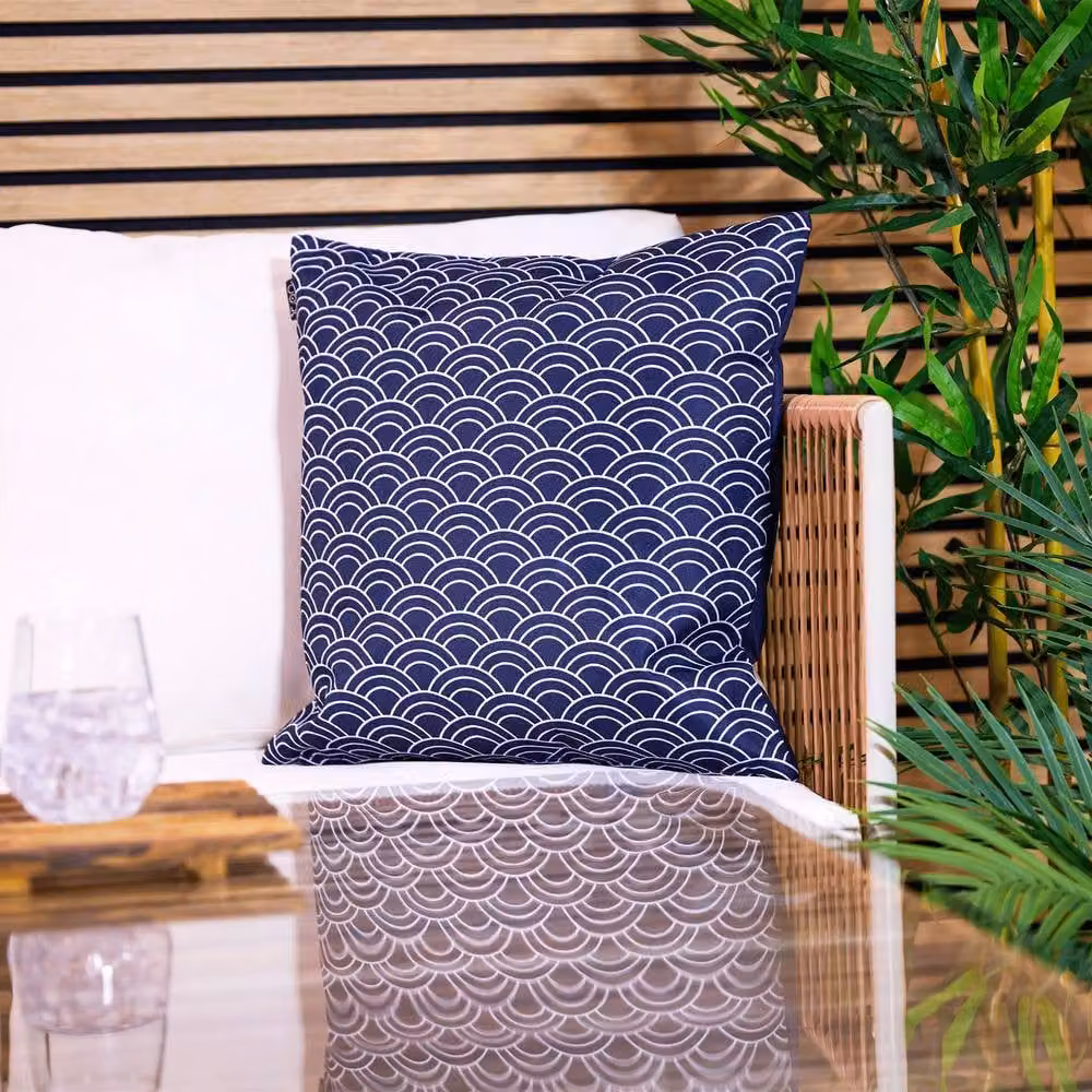 icon Striped Waterproof Indoor and Outdoor Square Cushion, Pink and Blue, W/D/H: 43 x 43 x 43 cm – 1