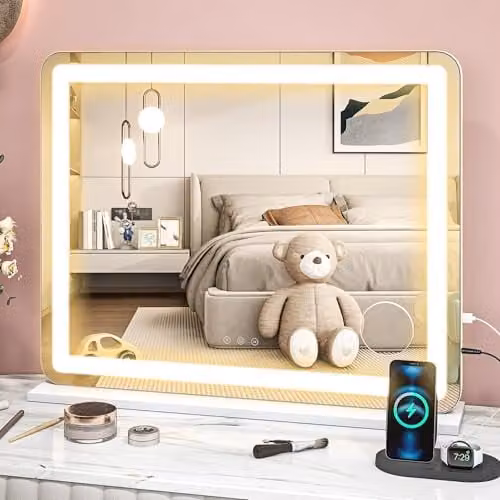 HOMCOM Dimmable LED Vanity Makeup Mirror with Touch Control, White, W: 80 cm, H: 62 cm