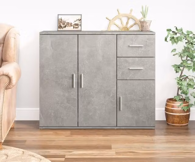 Berkfield Home Sideboard in Concrete Grey, W/D/H: 91 x 29.5 x 75 cm