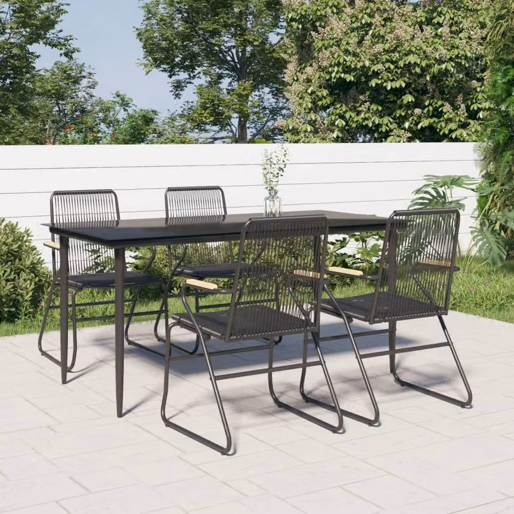 Berkfield Home 5 Piece Modern Garden Dining Set in Black PVC Rattan with Metal and Glass Details – 2