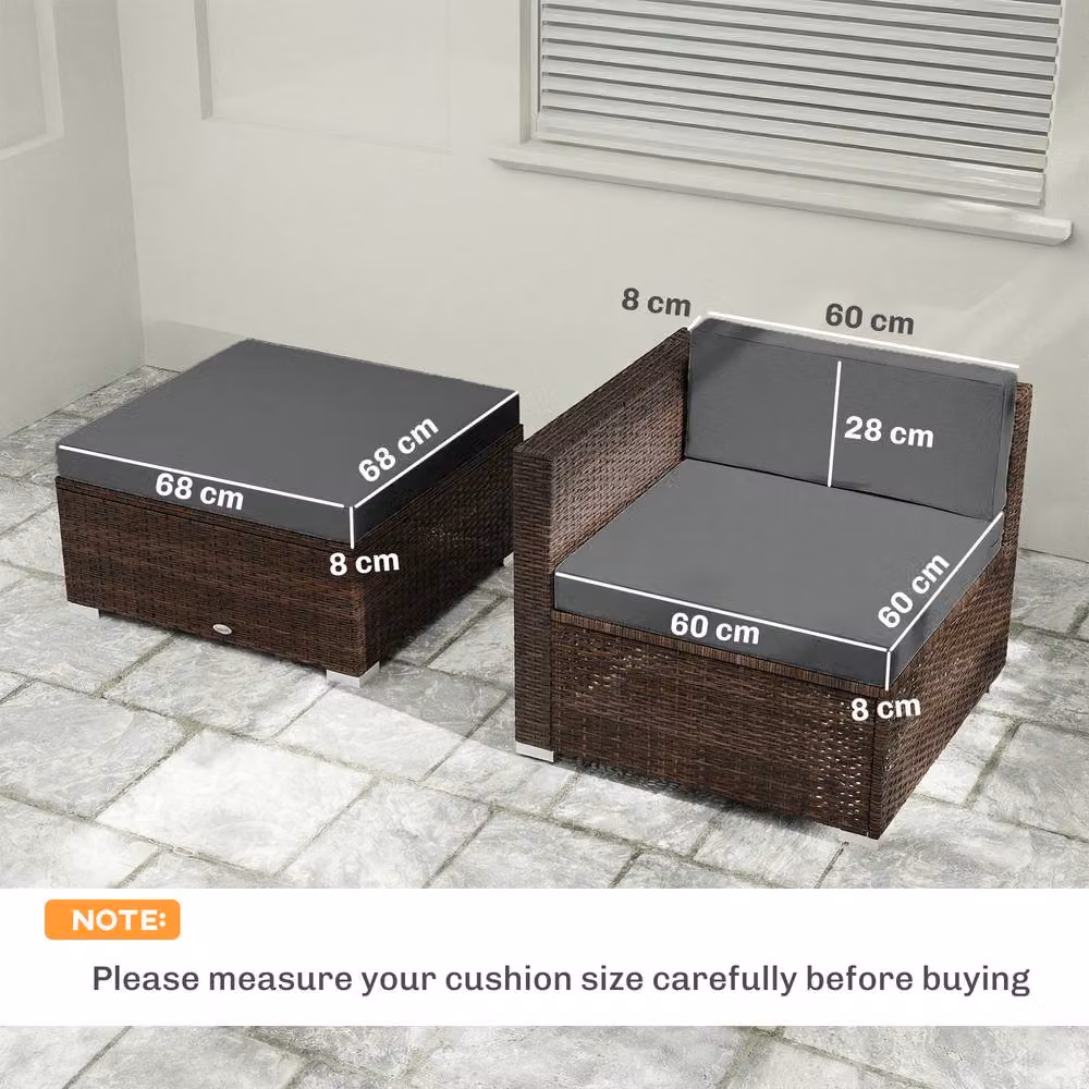 Outsunny 7-Piece Water-Repellent Patio Furniture Cushions in Dark Grey, W/D/H: 60 x 60 x 8 cm – 7