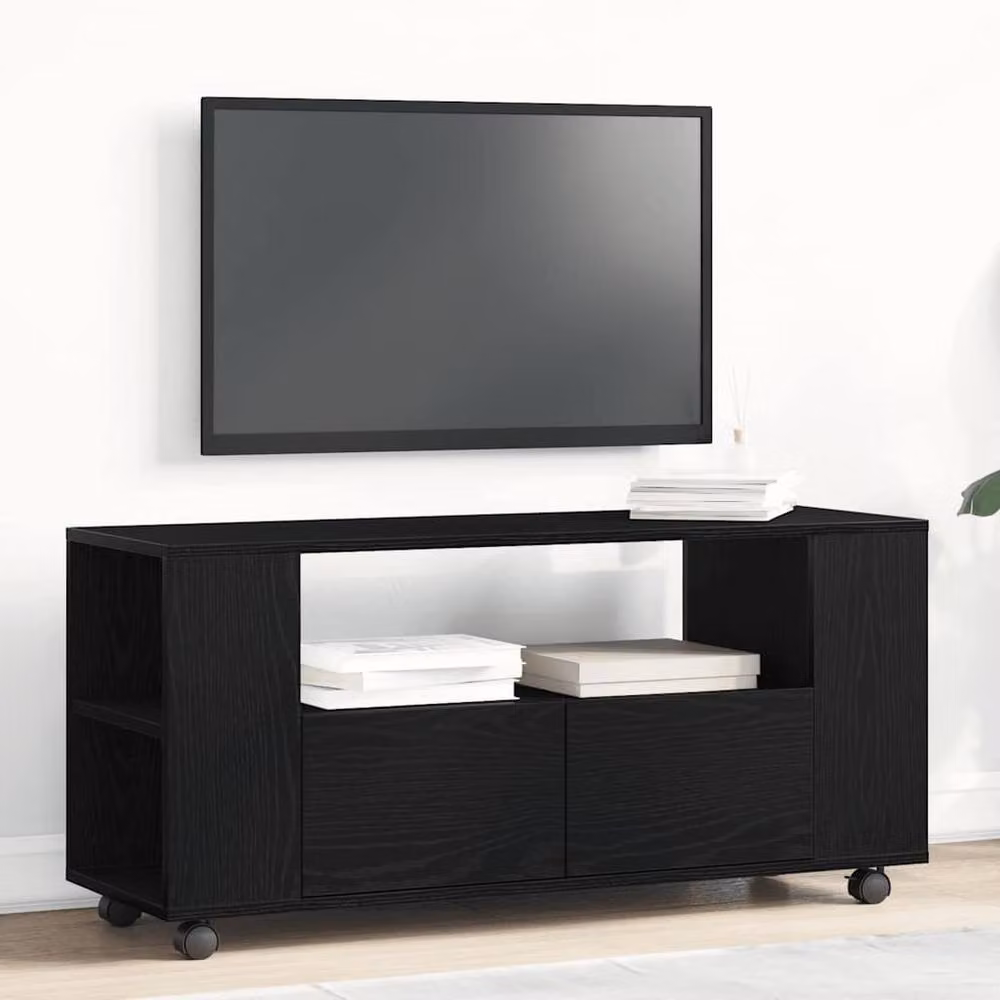 Berkfield Home Modern TV Cabinet with Wheels in Black Oak, W: 102 cm, D: 43 cm, H: 43 cm – 2