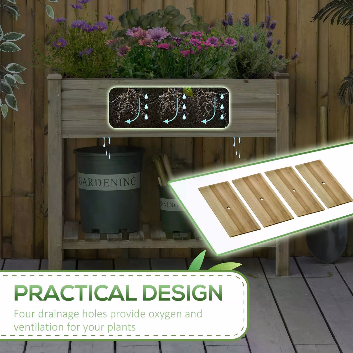 Outsunny Brown Wooden Raised Garden Planter with Legs and Storage Shelf – 6