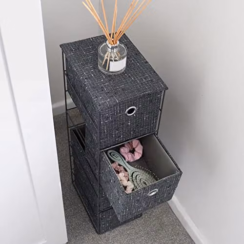 JVL Shadow 4 Drawer Narrow Fabric Storage Tower, Grey, W/D/H: 25.0 x 18.0 x 64.0 cm – 3