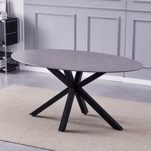 Artemis Home Gricio Modern Oval Ceramic Dining Table in Grey Stone and Black, W: 160 cm, D: 90 cm, H: 75 cm