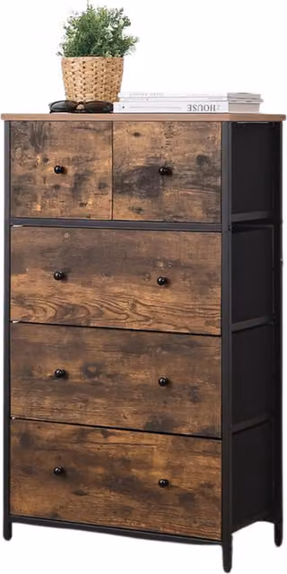 Pirlo Plush Industrial 5 Drawer Chest in Brown and Black