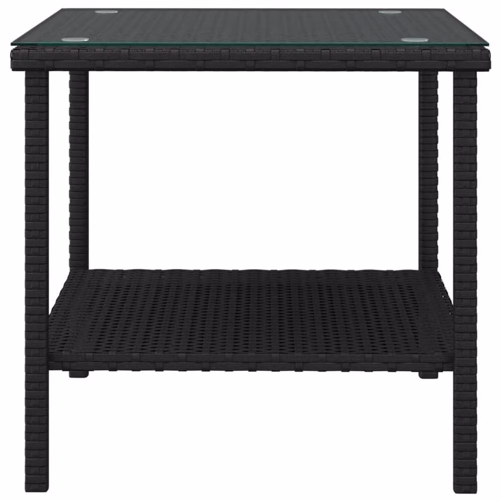 Berkfield Home Black Poly Rattan and Tempered Glass Side Table W/D/H: 45 x 45 x 45 cm – 3
