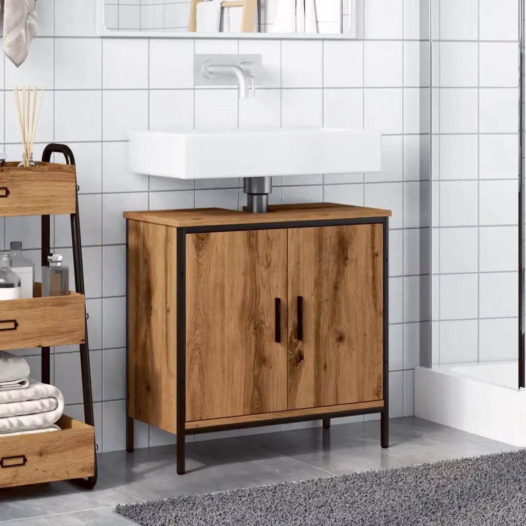 Berkfield Home Artisan Oak Sink Cabinet in Brown, W/D/H: 60 x 30 x 60 cm – 3