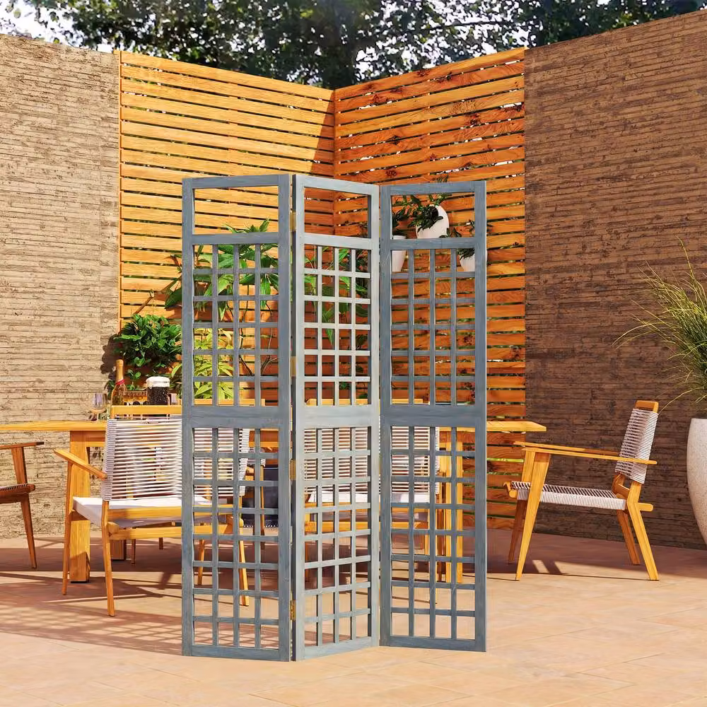 Outsunny 3-Panel Wooden Garden Privacy Screen Paravent, Grey, H: 170 cm x W: 120 cm – 2