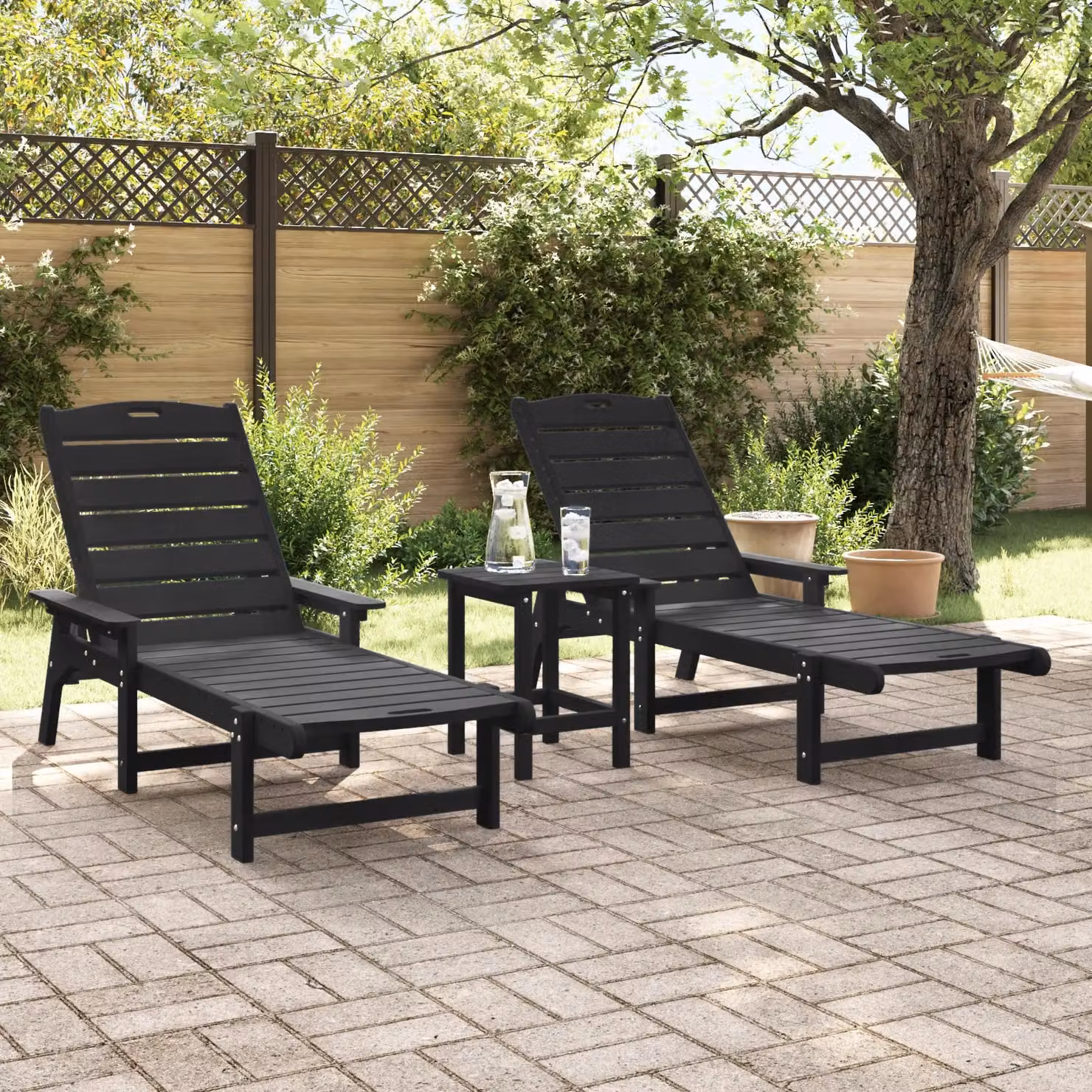 Berkfield Home Set of 2 Black Sun Loungers with Adjustable Headrests and Armrests, W/D/H: 162 x 53 x 98.5 cm – 3