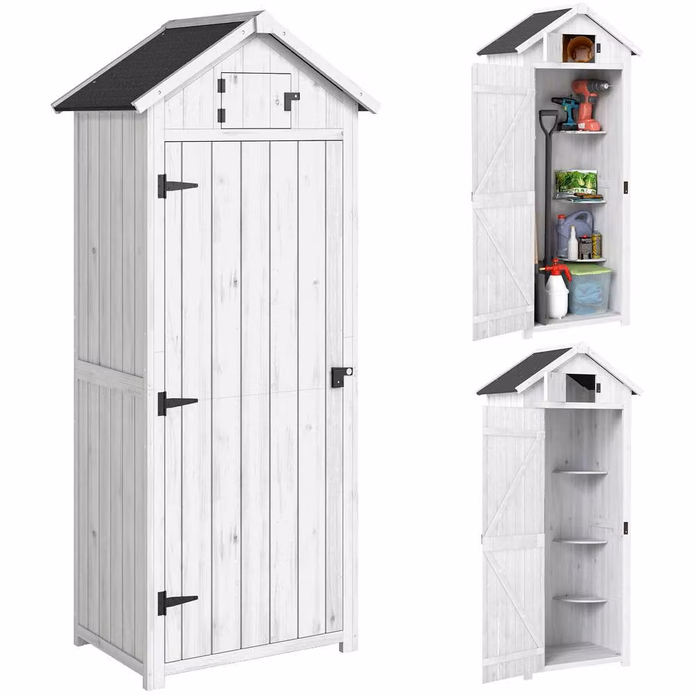 Outsunny Grey Wooden Garden Storage Shed with Internal Shelving, W/D/H: 179.0 x 77.0 x 54.2 cm – 2