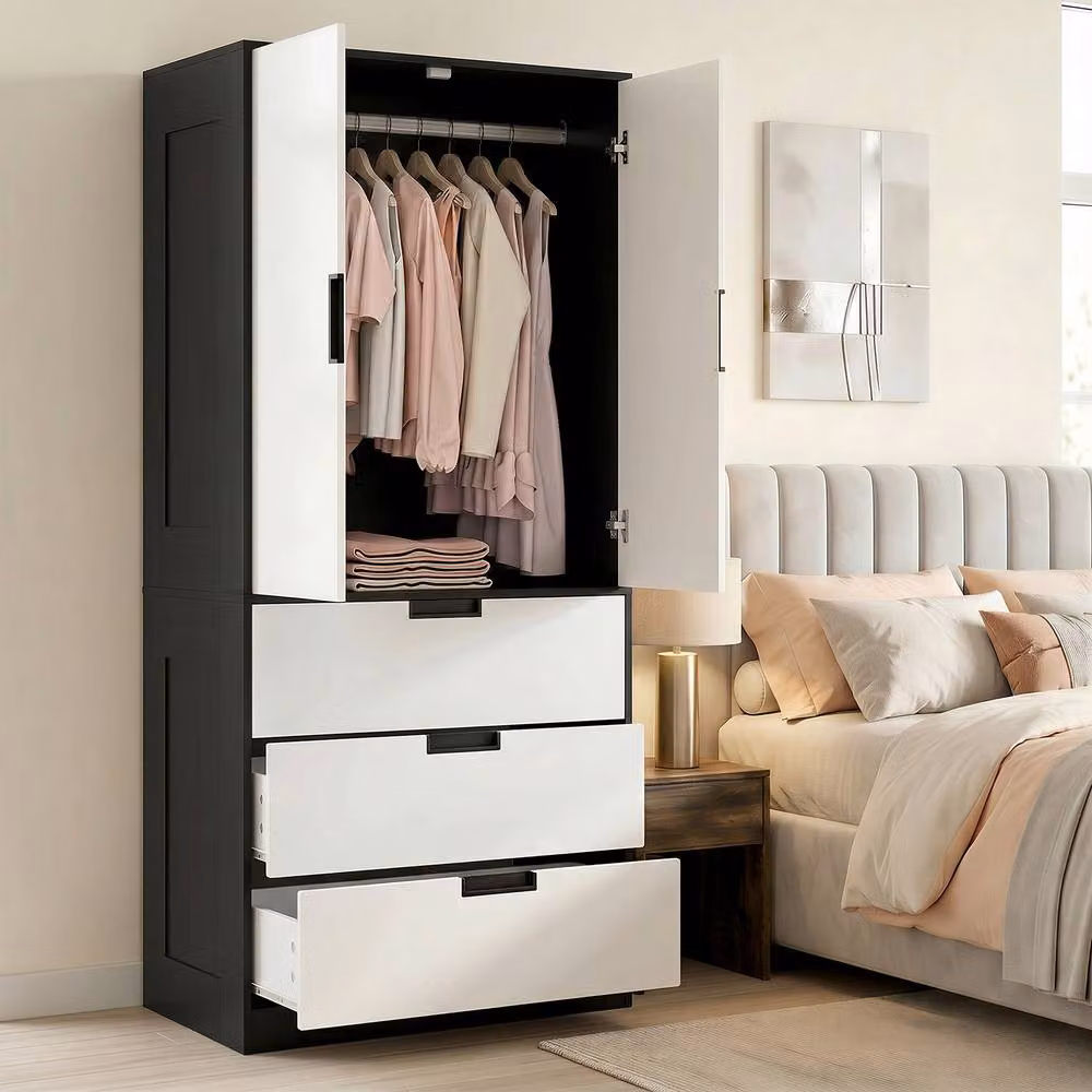 STILVORA Modern Black Matt Wardrobe with Hinged Doors, Drawers and Hanging Rail, H: 180 cm, W: 80 cm – 3