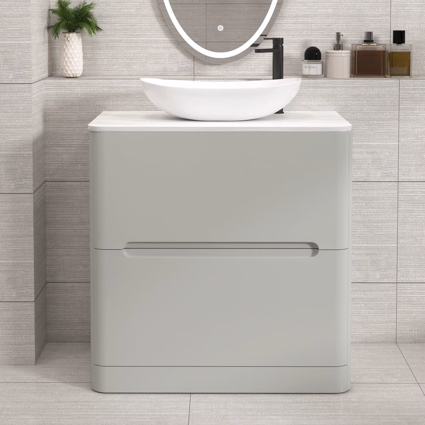 Royal Bathrooms Venice 800mm Dove Grey Floor Standing 2 Drawer Countertop Vanity Unit with Cesar Basin