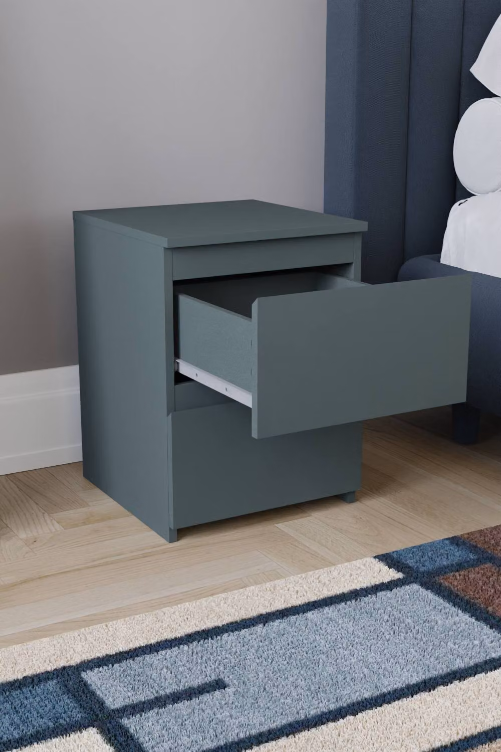 HD Designs Denver 2 Drawer Bedside Chest in Green, W/D/H: 40.0 x 29.5 x 29.5 cm – 3