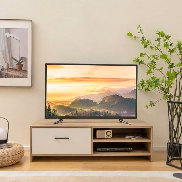 KORVIXA Modern Brown Wood TV Stand and Entertainment Console Table
