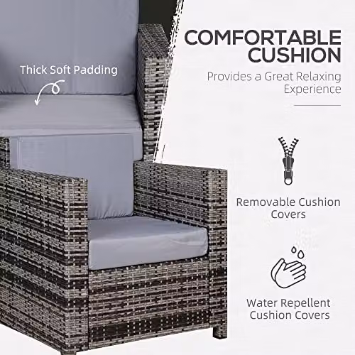Outsunny Modern Grey Rattan Garden Single Sofa Armchair – 3