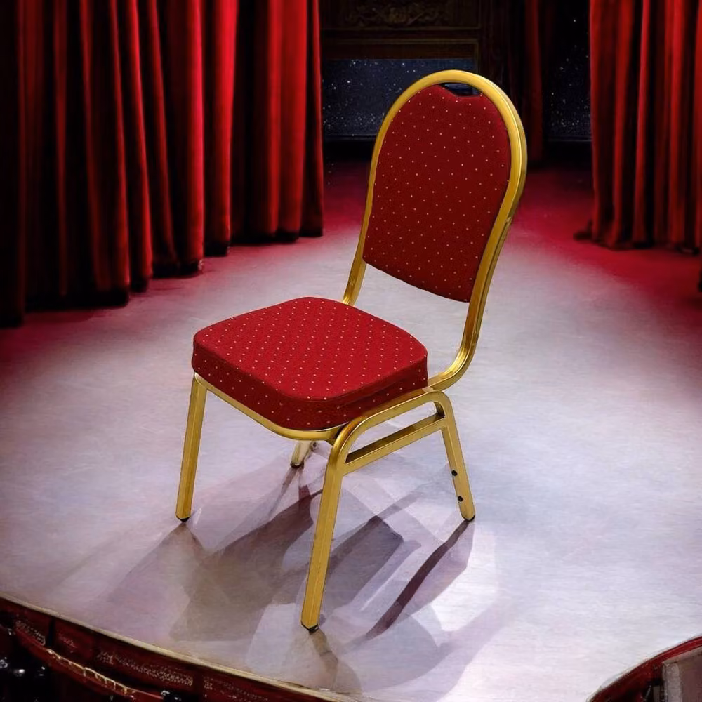 PAWNORA Red Velvet Dotted Banqueting Chairs with Gold Lacquered Metal Frame – 4
