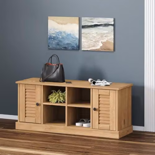 vidaXL VIGO Shoe Bench in Brown Waxed Solid Pine Wood, W: 106 cm, D: 35 cm, H: 45 cm – 2