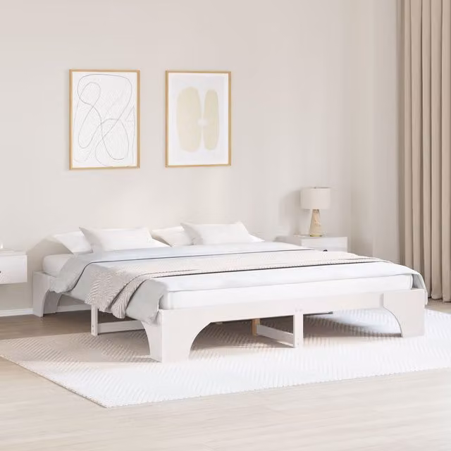 Berkfield Home White Solid Wood Minimalist Bed Frame 200 x 200 cm
