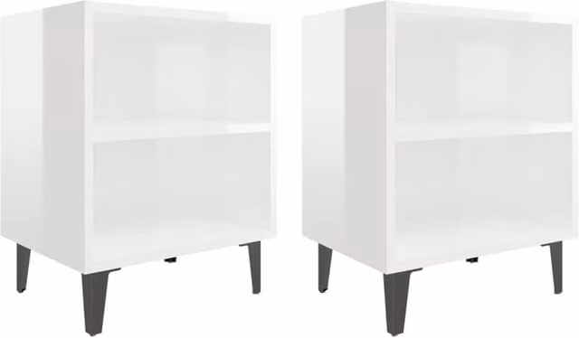 Berkfield Home Set of 2 High Gloss White Bedside Cabinets with Metal Legs, W: 40 cm, D: 30 cm, H: 50 cm