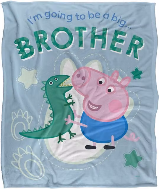 Hasbro Peppa Pig George Pig Big Brother Silky Touch Fleece Blanket, White, W/D/H: 152.4 x 127 x 1 cm – 1