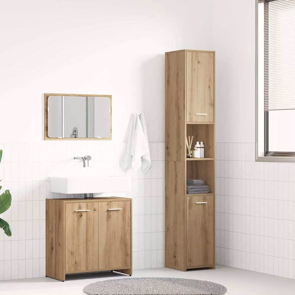 Berkfield Home 3 Piece Artisan Oak Bathroom Furniture Set in Brown