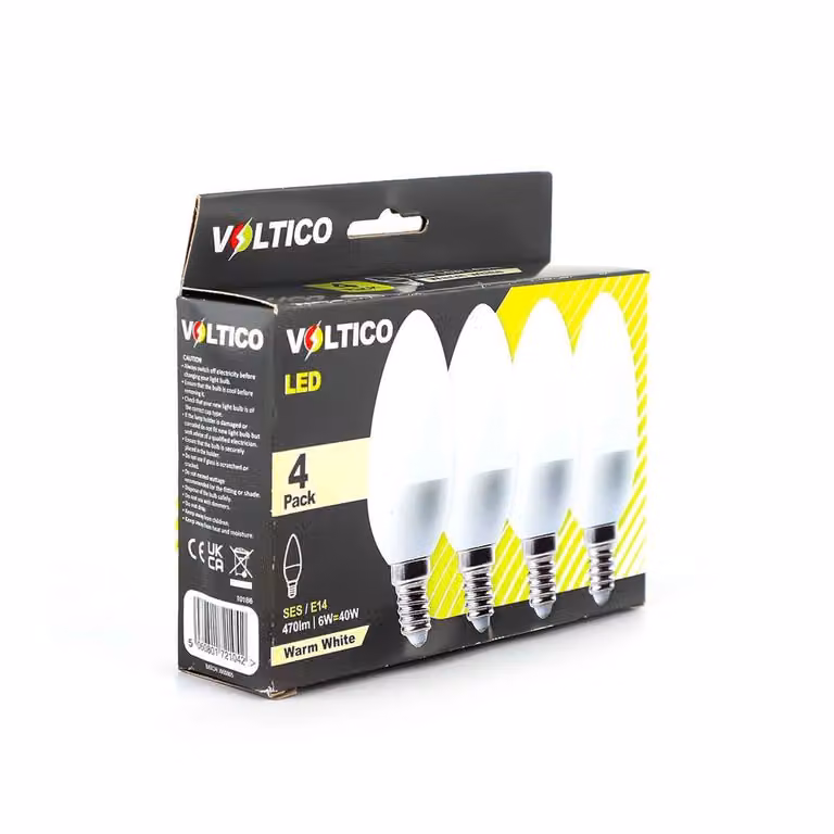 Voltico 6W E14 LED Candle Bulb Set, 4-Pack, Warm White