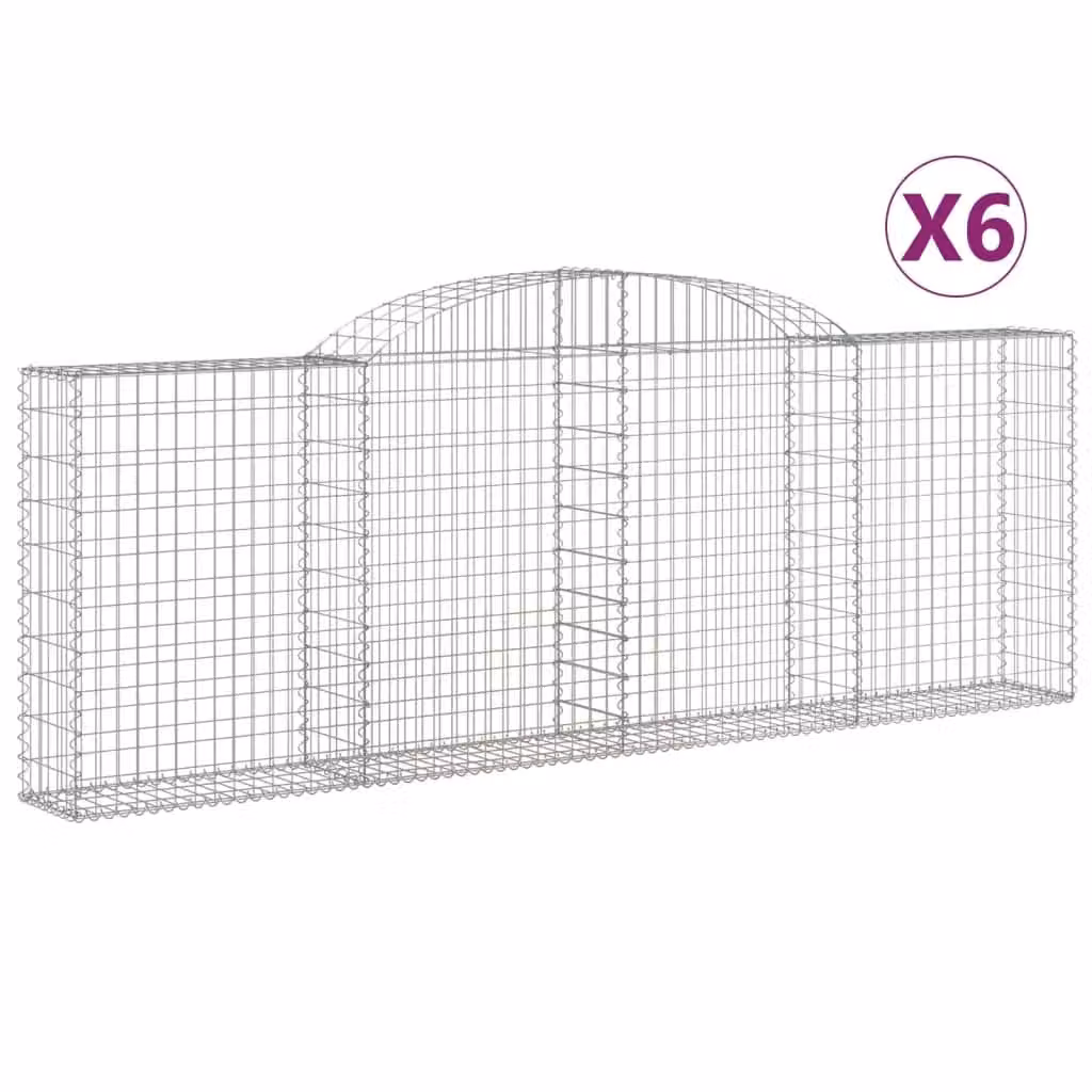 Berkfield Home Arched Gabion Baskets, 6 Piece Set, Silver Galvanised Steel, W: 300 cm, D: 30 cm, H: 100-120 cm – 2