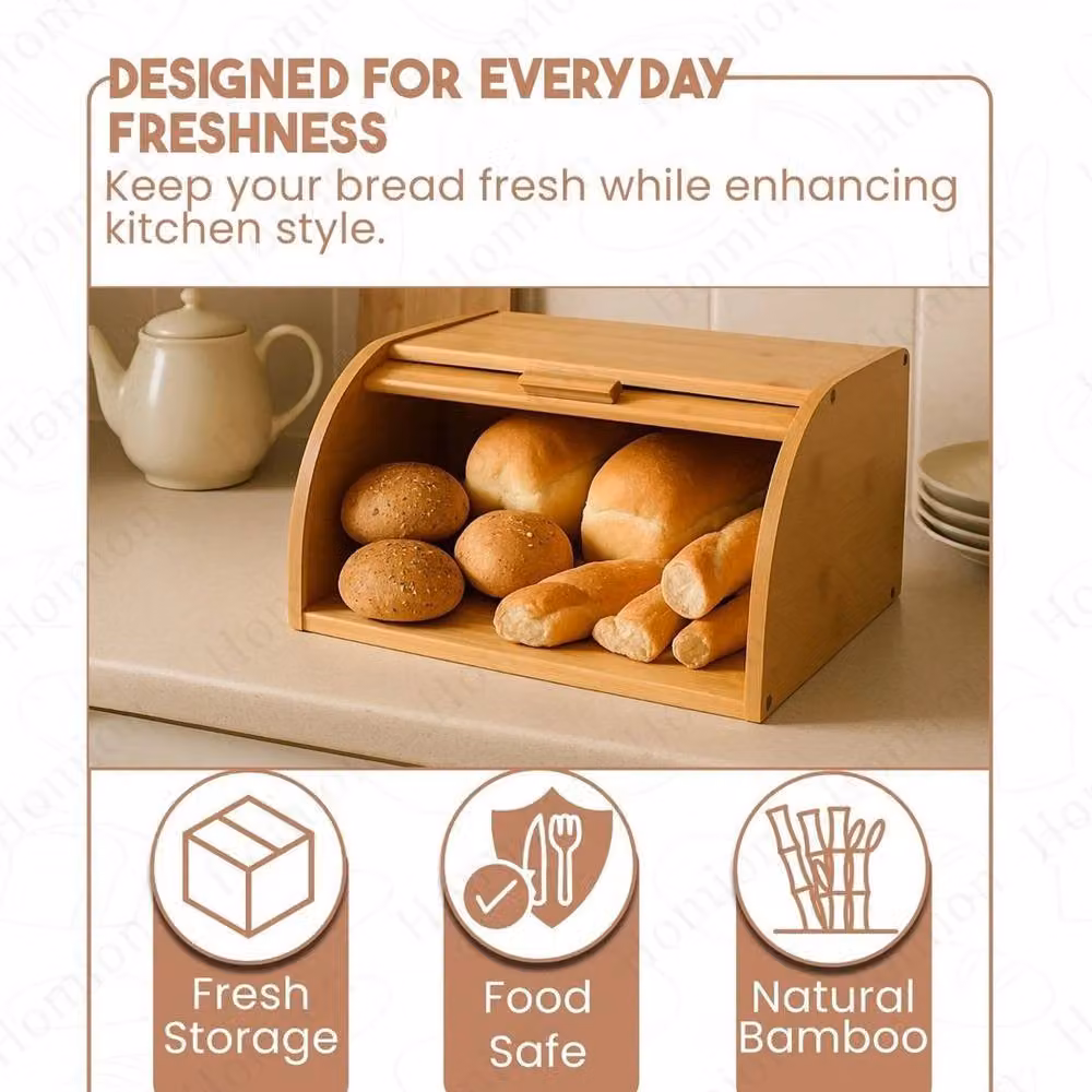 PAWNORA Bamboo Roll Top Bread Bin in Brown – 3