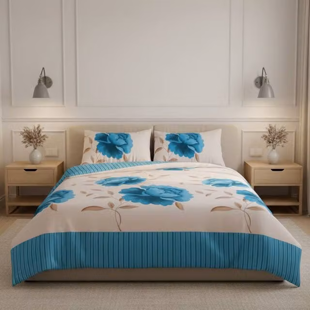 Snug City Reversible Floral Duvet Set and Pillowcase in Petrol, 200 x 200 cm