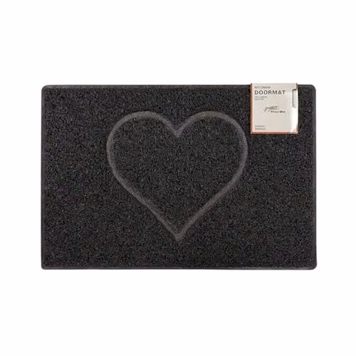 Oseasons Heart Medium Embossed Doormat in Black, Weatherproof Vinyl with Open Backing – 1