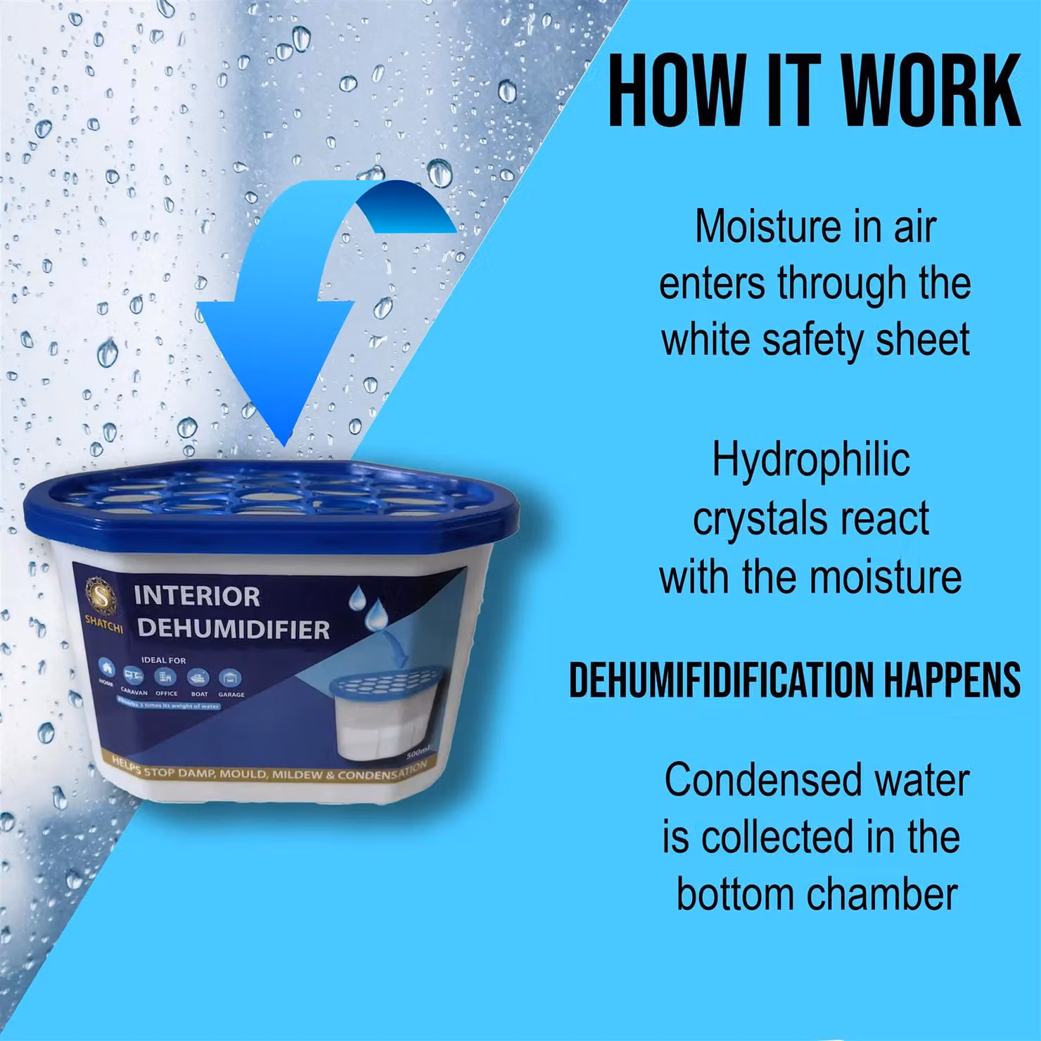 Shatchi Moisture Absorber Dehumidifier for Home, Kitchen and Wardrobe, 500ml, 10 Pack, White – 3