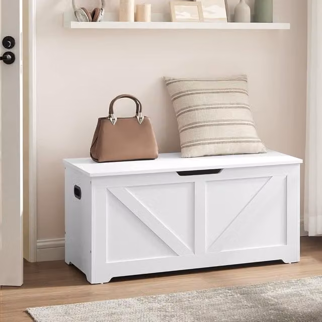 The Bazaarist Multi-Purpose Storage Bench with Lift-Up Lid and Safety Hinges in Cloud White