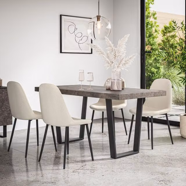 More4Homes Aria Dining Set with Concrete Effect Table and 4 Ivory Maya Boucle Chairs, W/D/H: 160 x 80 x 76 cm