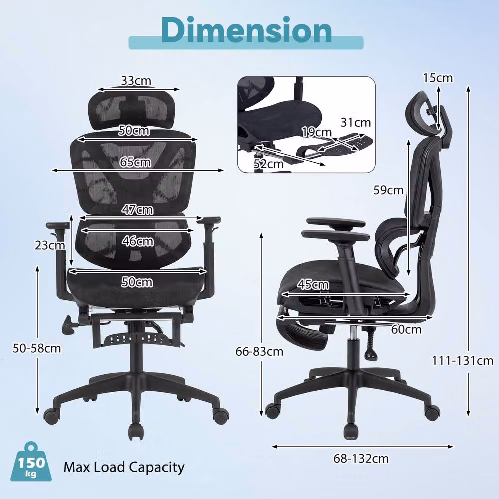 Costway Black Mesh Executive Office Chair with Headrest and Armrests – 2