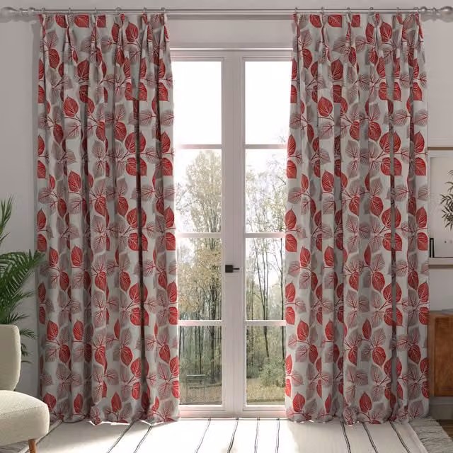 Tanomah Made to Measure Red Floral Blackout Fabric Panel Curtain with Eyelets