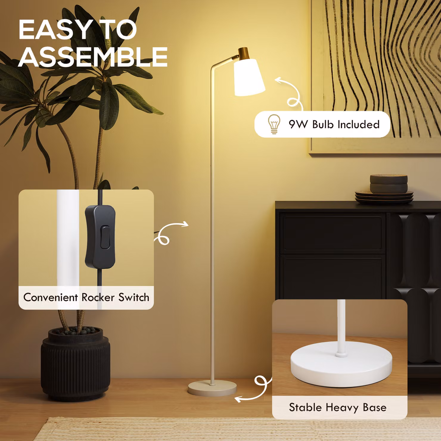 HOMCOM Modern White LED Floor Lamp with Adjustable Head for Living Room and Reading – 4