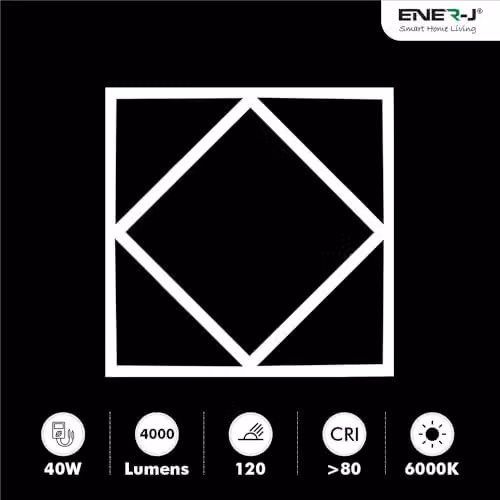 ENERJ Double Square Borderline Recessed LED Panel Light, W/D/H: 59.5 x 59.5 x 5.95 cm, 40W, 4000 lm, 6000K, White and Blue – 1